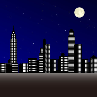 城市剪影夜晚建筑城市生活大厦都市高层公寓矢量图